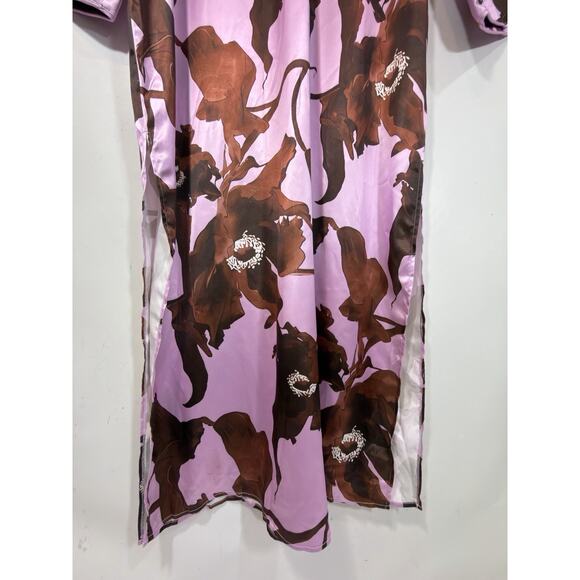 Nova Luxe Maximalist Satin Floral Caftan Maxi Dress 1X Deep V Resortwear Vacay - Picture 5 of 11